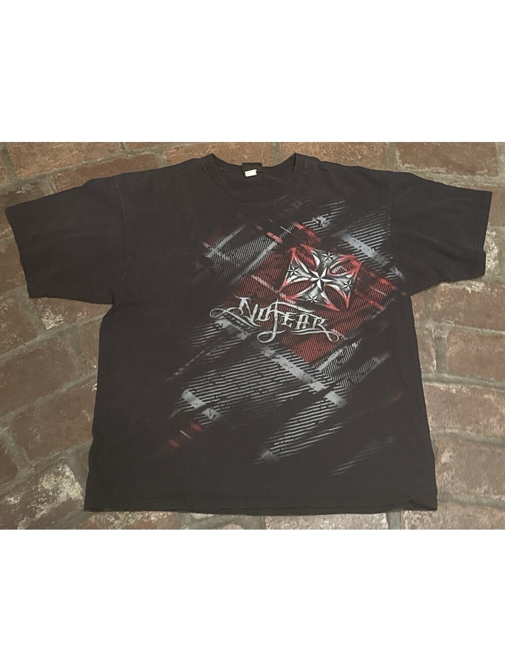 Vintage Y2K No Fear Graphic T Shirt Men XL Black Iron Cross Grunge Skate Tee